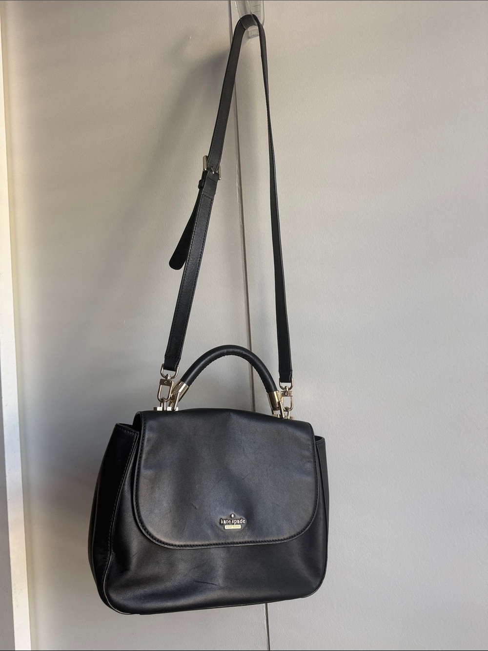 kate spade Black Leather Satchel with Top Handle and Adjustable Strap